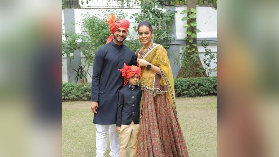 Shivani with her husband Mayank and seven-year-old son Lavik.