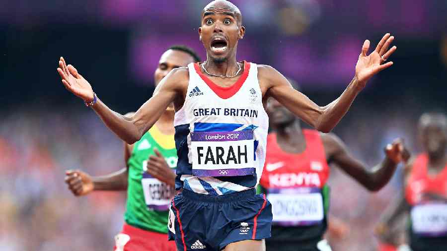 Mo Farah wins the men’s 5000m gold at the London Olympics in 2012. 