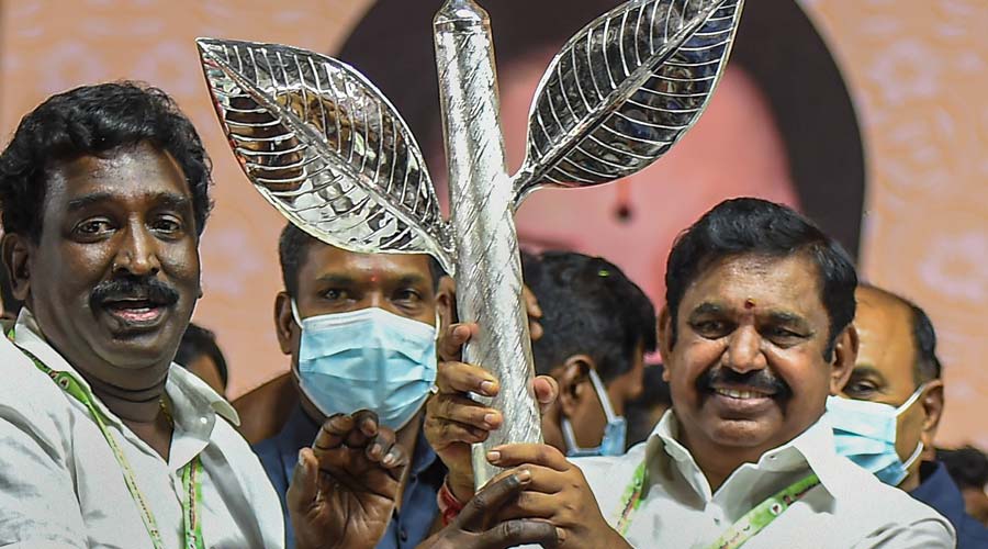 All India Anna Dravida Munnetra Kazhagam (AIADMK) leader Edappadi K. Palaniswami after being elected as interim General Secretary of the party, during the general council meeting of AIADMK, in Chennai.