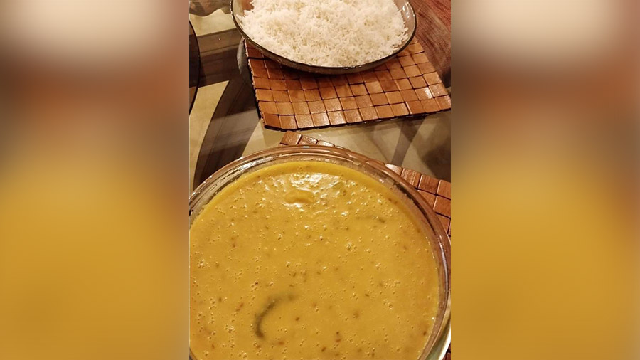 Dhan Saak and steamed rice