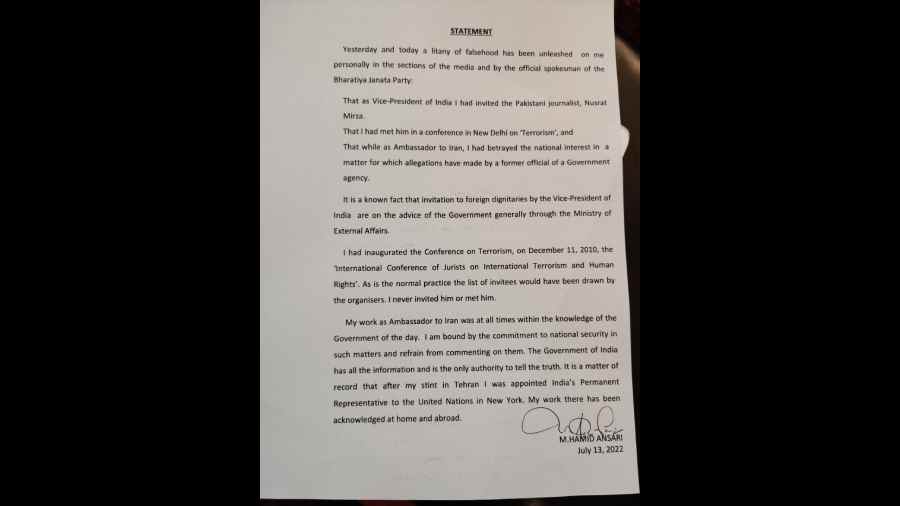 Statement of Hamid Ansari