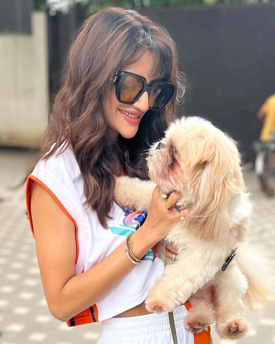 Actress Nusrat Jahan uploaded this photograph on Instagram on Wednesday with the caption: "That’s our neighbour #joey … ❤️🥰"