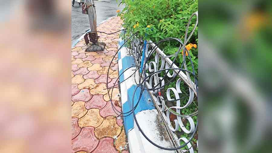 Cables at the spot where Shibaji Paul tripped on Wednesday