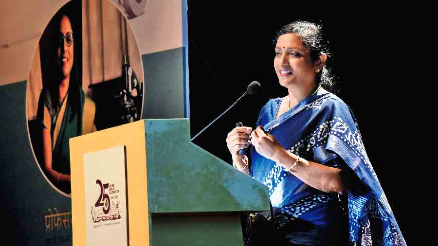 Priya Abraham, director of the National Institute  of Virology, Pune, speaks at Science City on Thursday morning. 