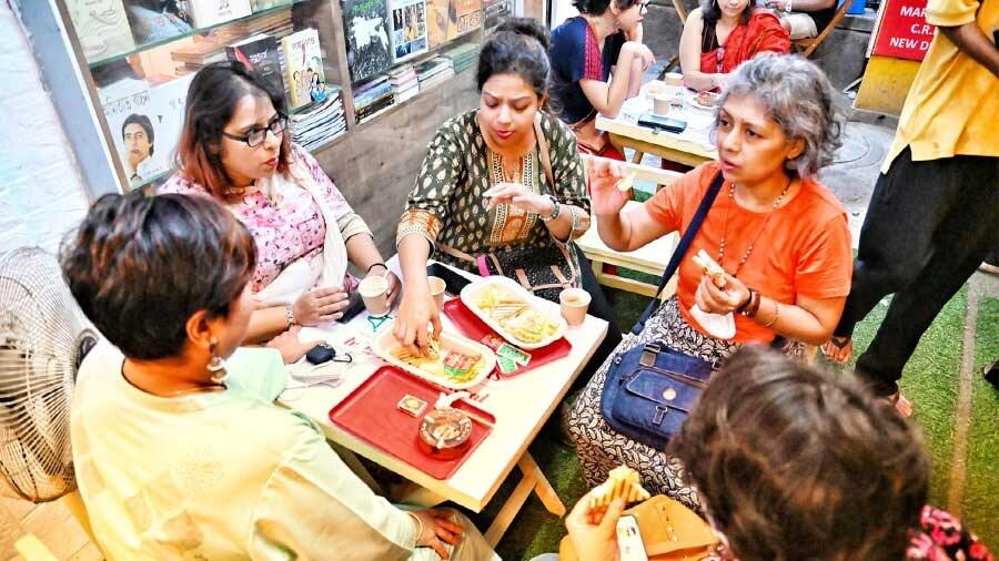 Customers engrossed in some adda