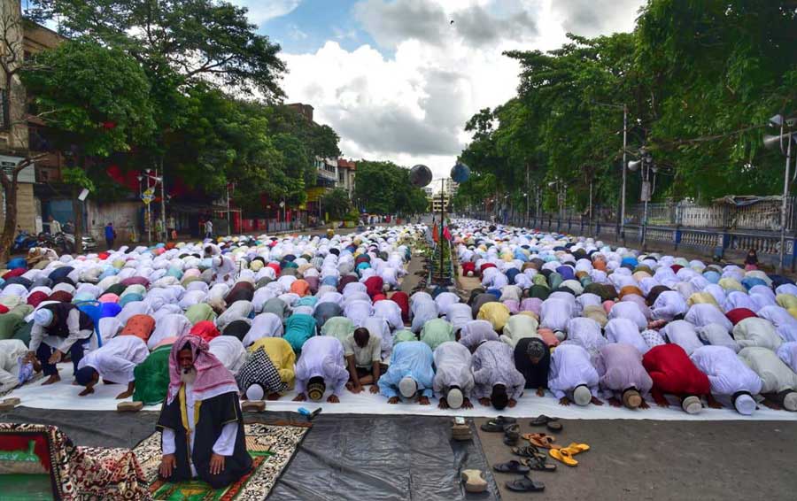 Devotees offer prayers on Red Road on the occasion of Eid-ul-Zuha on Sunday, July 10. 
