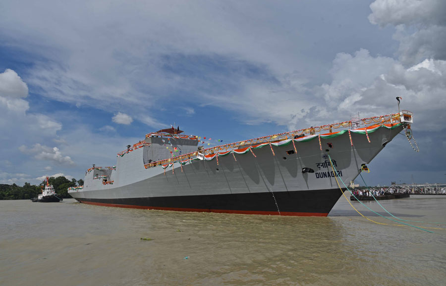 Dunagiri, a warship built by the Garden Reach Shipbuilders & Engineers Ltd, was inaugurated in the presence of Union defence minister Rajnath Singh on Friday, July 15. The ship has been named after a mountain range in Uttarakhand.