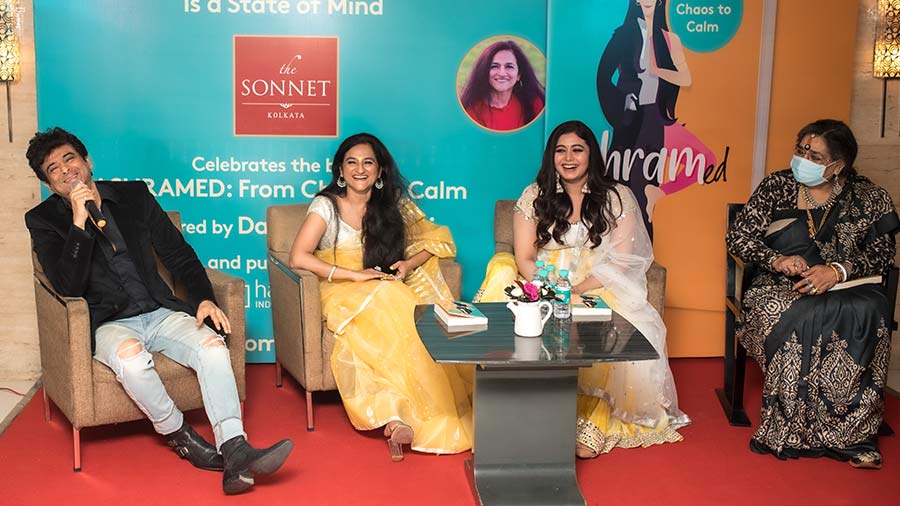 (L-R) Palash Sen, Dahlia Sen Oberoi, Ritabhari Chakraborty and Usha Uthup at the launch of 'Ashramed: From Chaos to Calm' in Kolkata on June 15