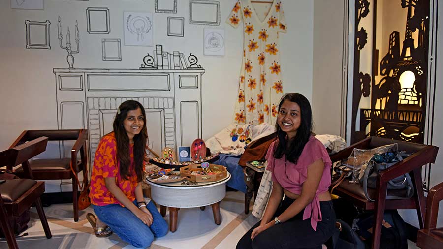 Utsha with Debarati Saha, a team member of Butterfly Tree Lifestyle — a brand Utsha started with sister Trishita 