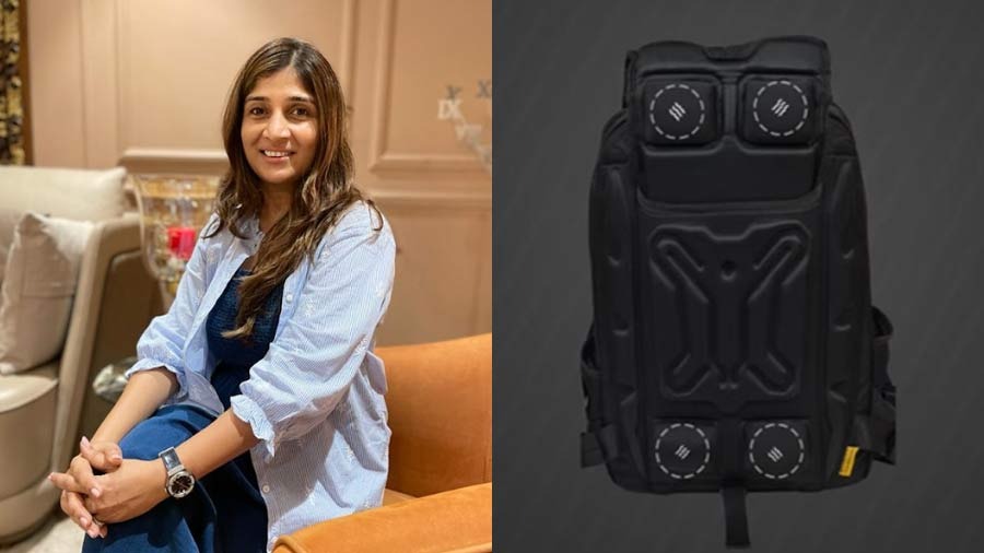 Naina Parekh of EUME and one of the brand’s massager backpacks