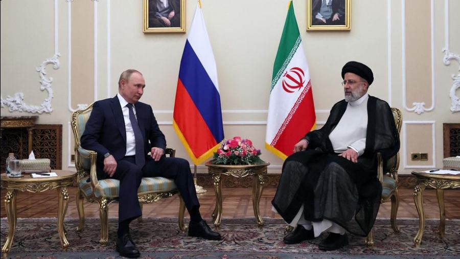 Russian President Vladimir Putin with his Iranian counterpart Ebrahim Raisi in Tehran on Tuesday