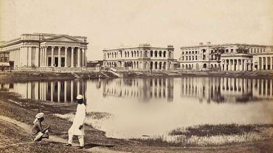 The waterbody at College Square with a view of Presidency College, circa mid-1800s