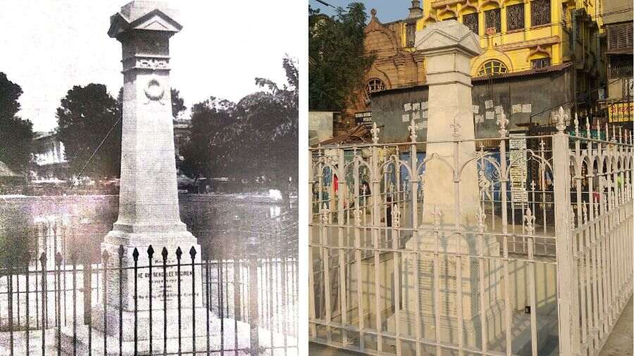 The World War I memorial in 1926 and now