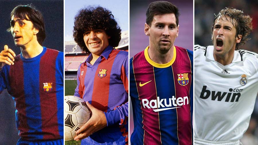 (L-R) Johan Cruyff, Diego Maradona, Lionel Messi and Raul are among the players Jose enjoyed watching the most in La Liga