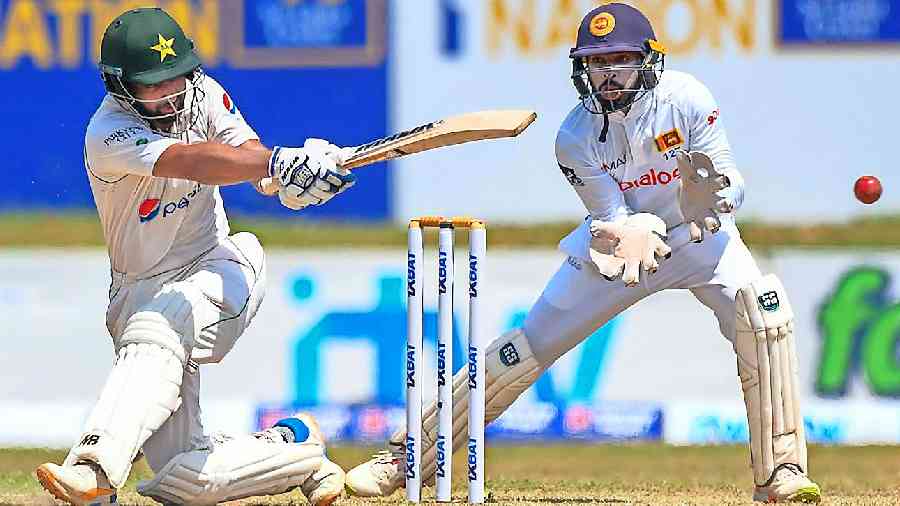 Centurion Abdullah Shafique en route to his unbeaten 160 in the first Test versus Sri Lanka in Galle on Wednesday.