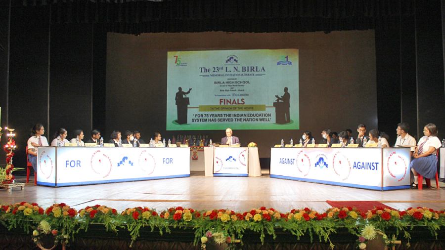 The finalists listen to moderator Dr Kunal Sarkar at the  LN Birla Memorial Invitational Debate