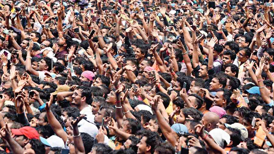 The crowd during Mamata Banerjee’s speech at the Martyrs’ Day rally in Esplanade on Thursday.