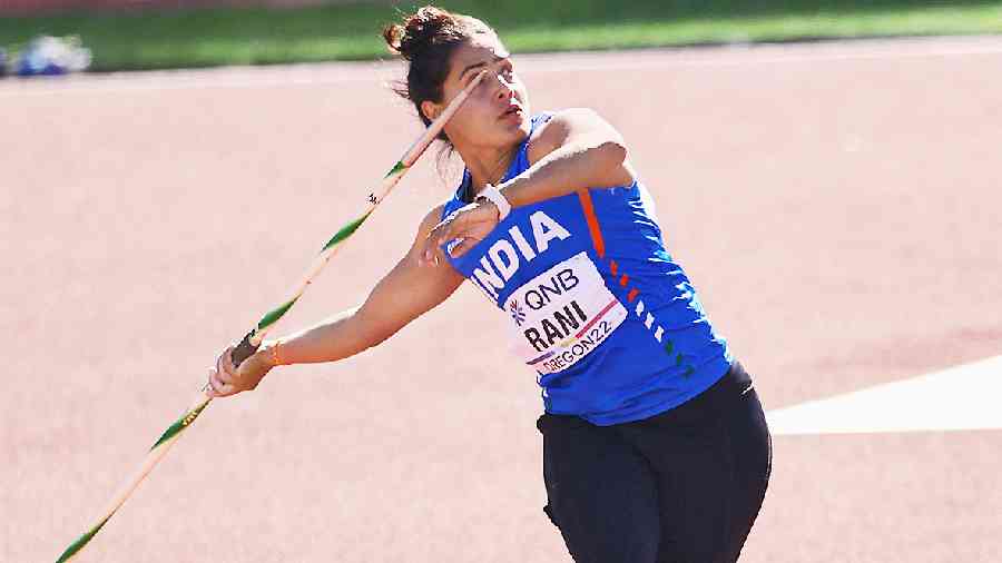 India’s javelin thrower Annu Rani during the qualification round of the World Athletics Championships at Hayward Field in Eugene on Wednesday. 