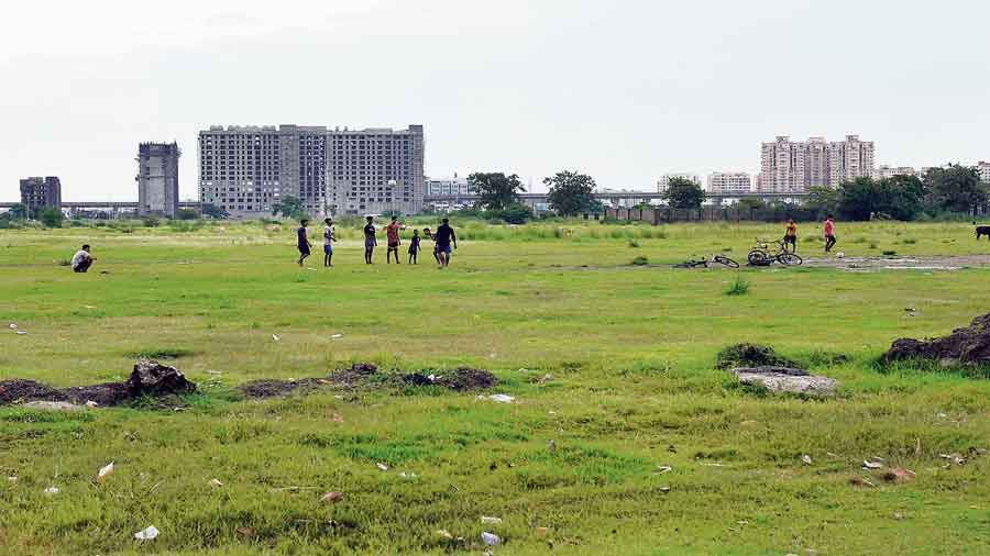 A field near Eco Park where residents play.