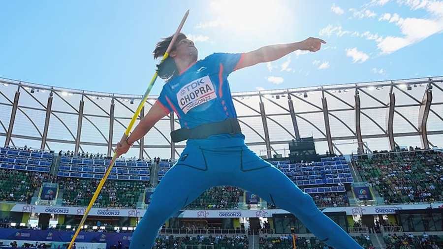 India’s Neeraj Chopra during the qualification round of the men’s javelin throw on Thursday.