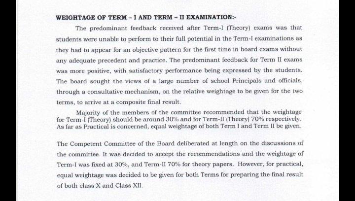 Caption: CBSE Press Release on weightage of Term I and Term II marks