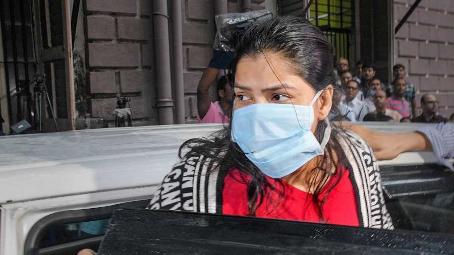 Arpita Mukherjee being produced at a court after being arrested by Enforcement Directorate