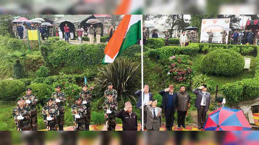 The Tricolour was hoisted (in picture) at the Batasia war memorial in Darjeeling  to mark Kargil Vijay Diwas.