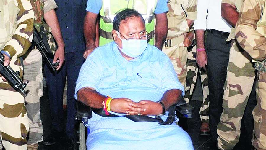 Partha Chatterjee at the city airport after he arrived from Bhubaneswar on Tuesday morning