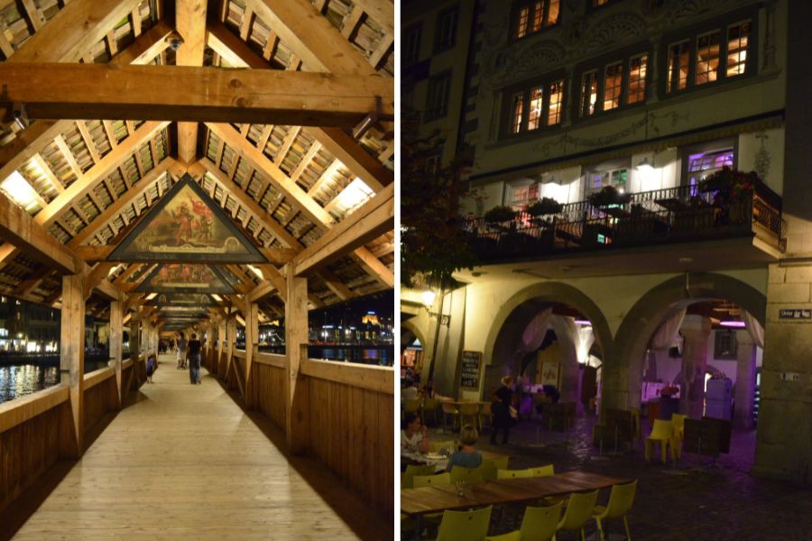 A fondue in Lucerne: On the cobbled street flanking the Kapellbrücke (Chapel Bridge) is the cosy restaurant Pfistern. After an evening walk through the lit-up bridge admiring the murals, get a table here. They will set your table with a candle and give you a blanket for your lap while you watch Lucerne twinkle, and savour your fondue and conversation. Definitely ask for wine