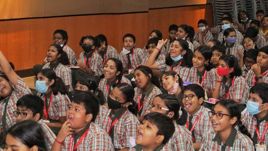 Students of Indus Valley World Valley at the post-screening quiz contest.
