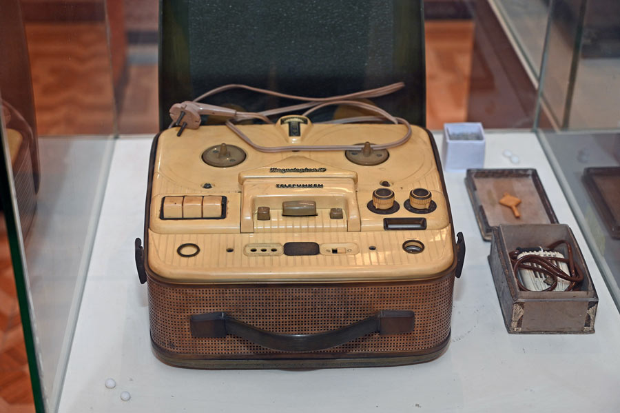 Bose’s German tape recorder is prominently displayed