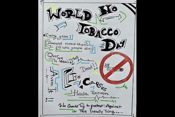 Slogan writing by students on World No Tobacco Day
