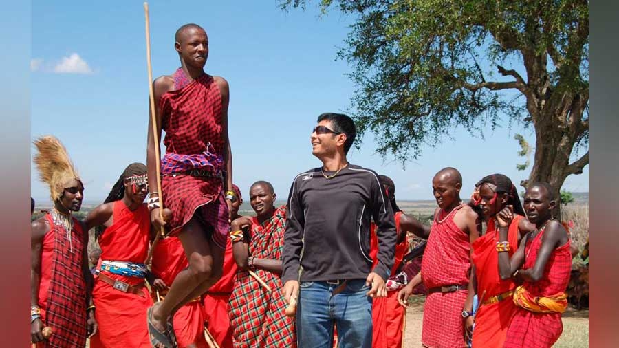 Niloy with people from the Maasai community in Kenya