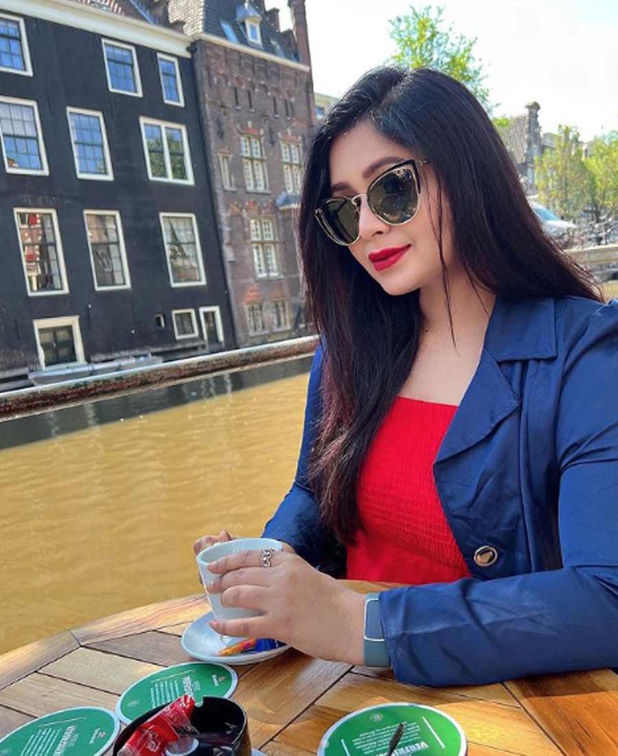 Actress Ritabhari Chakraborty enjoys a cup of coffee in Amsterdam, Netherlands. She uploaded this photograph on Instagram on Friday.