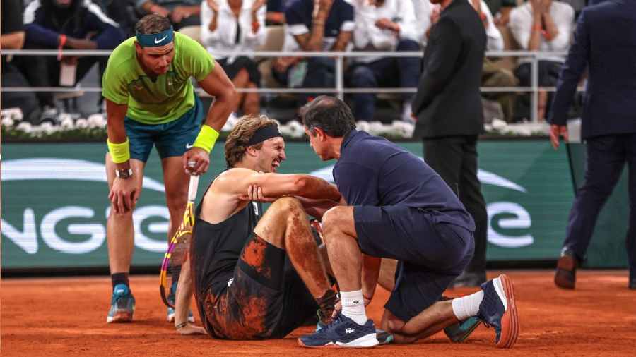 Alexander Zverev after his injury during the French Open semi-final against Rafael Nadal.