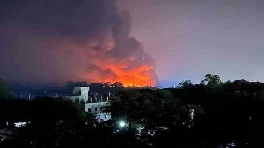 Massive fire caused by an explosion at a private container depot in southeastern Bangladesh
