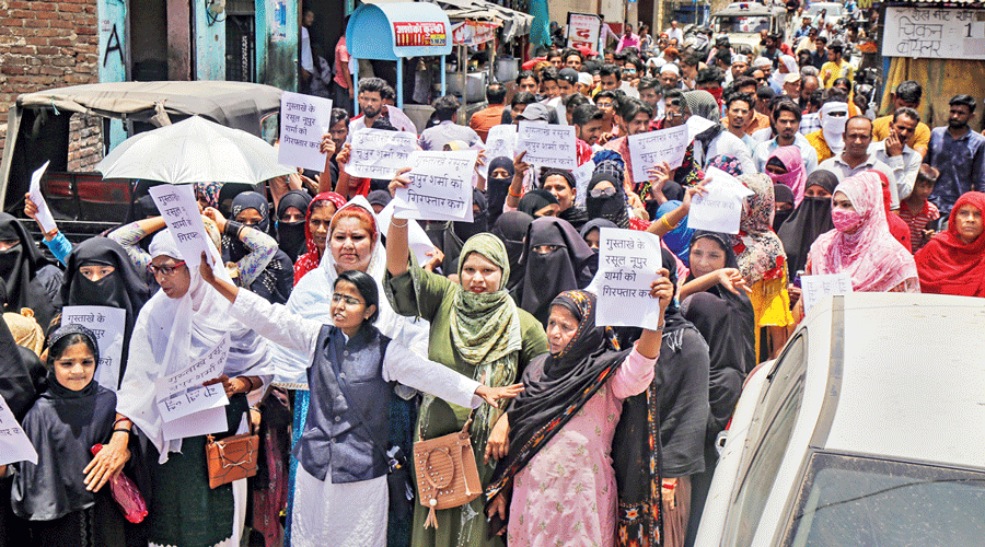 Congress supporters protest in Kota on Sunday against Nupur Sharma over her alleged remarks on Prophet Mohammed.