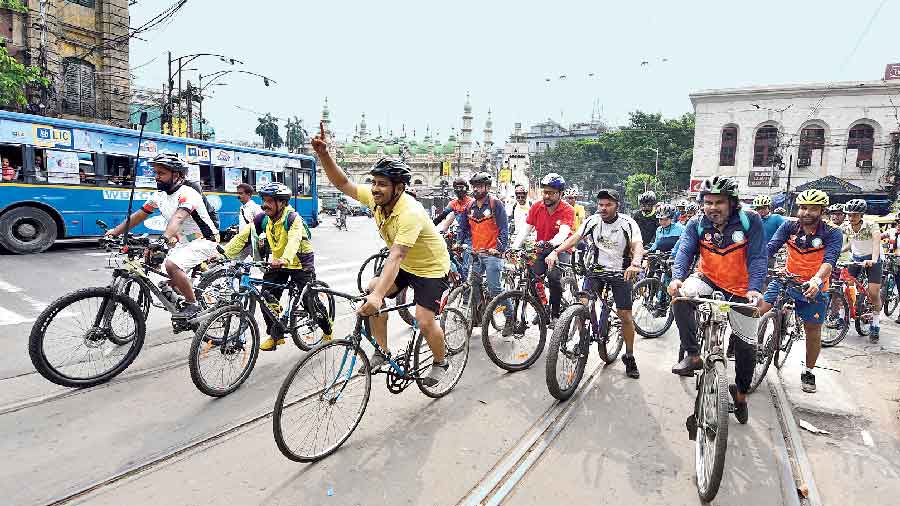 A rally by cyclists in the city on Sunday, World Environment Day, to promote environment-friendly modes of transport