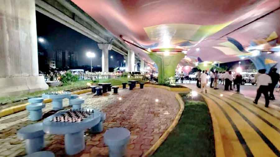 The hangout zone below the Axis Mall flyover in New Town