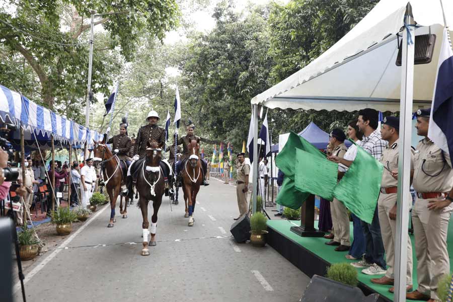 Kolkata Mounted Police present a demonstration near the Maindan as part of a World Environment Day programme on Sunday. 