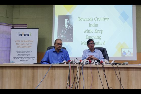 V Kamakoti (right), director IIT Madras and Sadagopan Rakesh introduce the course on Out of the Box Thinking through mathematics  
