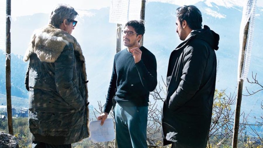 Ayan with Amitabh Bachchan on the sets of Brahmastra