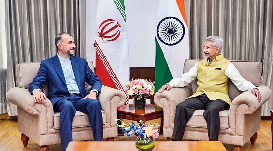 Twitter image shows external affairs minister  S Jaishankar with Iran’s foreign minister  Hossein Amir-Abdollahian in New Delhi.