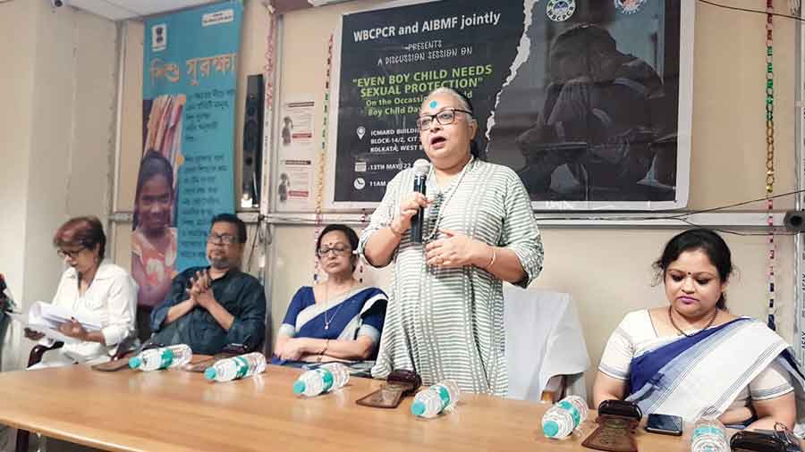 Ananya Chakraborti, chairperson, state commission for protection of child rights, speaks at the seminar  at the commission’s Ultadanga centre. 
