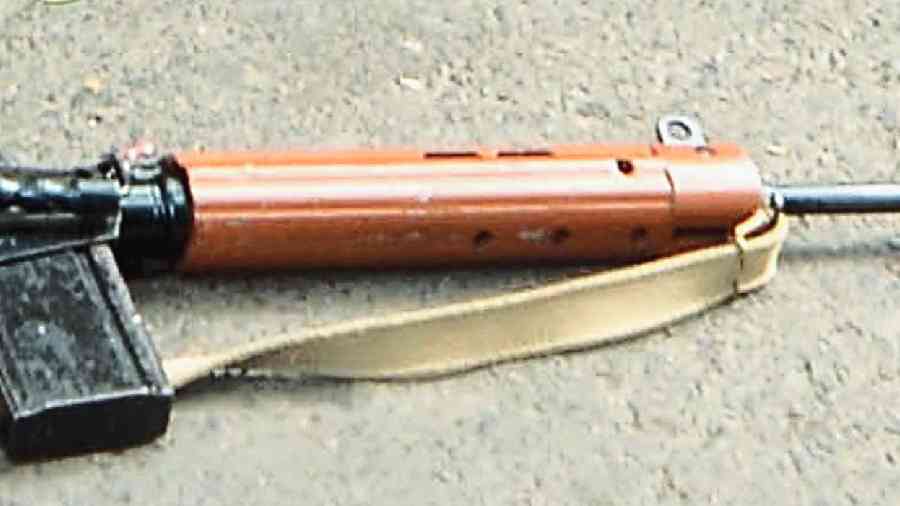 The service rifle of Kolkata police constable Chodup Lepcha, who allegedly fired indiscriminately on Friday, killing a woman and injuring two men