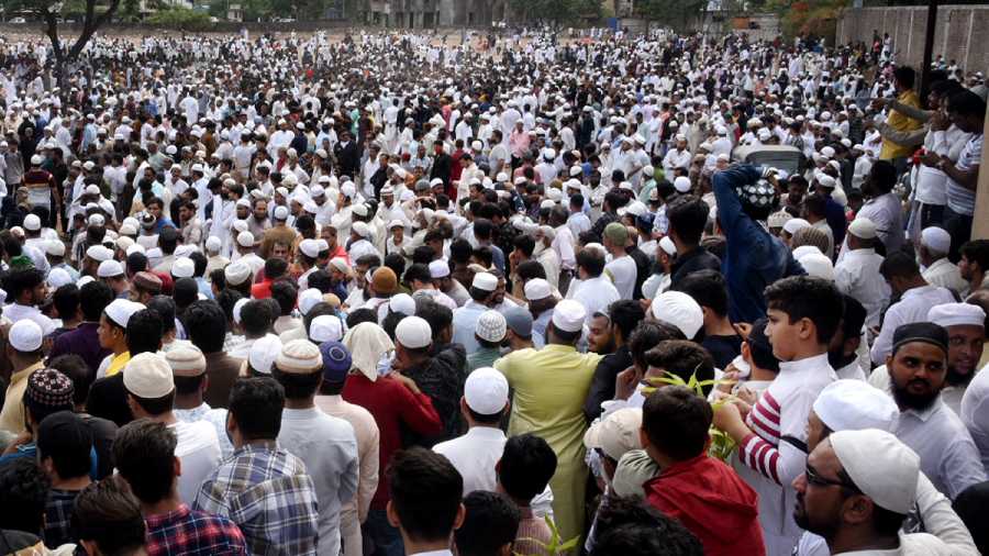 Members of Muslim community stage a protest after offering Friday prayers at a ground in Muslim Naka, in Old Panvel