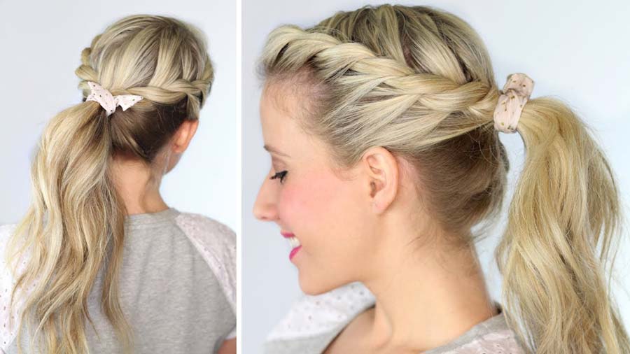 Twisted Ponytail: This is an easier version of the French braid. To achieve this look, part your hair in the middle and work with each of the two sections separately. Start with the right side; take two thin sections of hair and twist them together. As you move lower, keep adding in sections from under, the same way you would when French braiding. Now, repeat the same process on the other side and tie everything into a low ponytail to achieve the finished look.