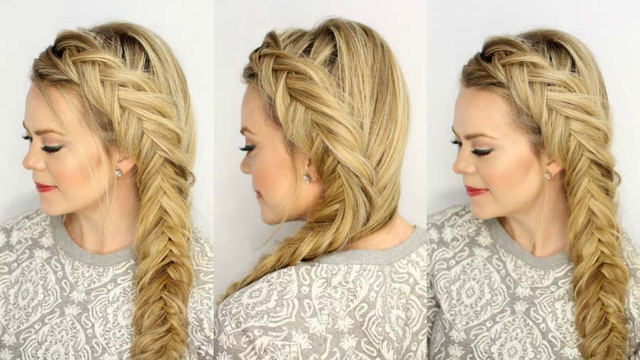 Fishtail Ponytail: A fishtail ponytail is a graceful look. Wear it to a formal gathering, to work every day, or even on a date. Just part your hair at the side and start plaiting your hair into a fishtail. Secure it with a colourful hair tie, preferably a scrunchie, and zhuzh the look up!