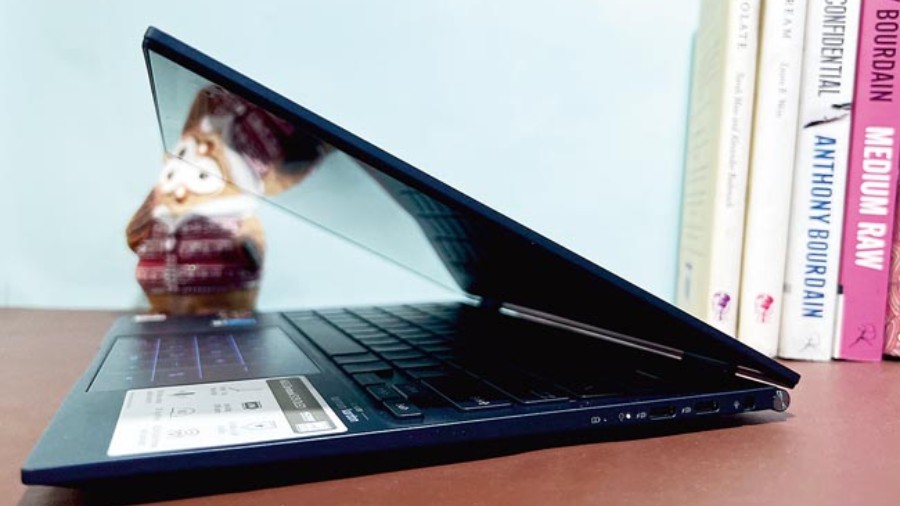 The laptop is slim and weighs around a kilogram