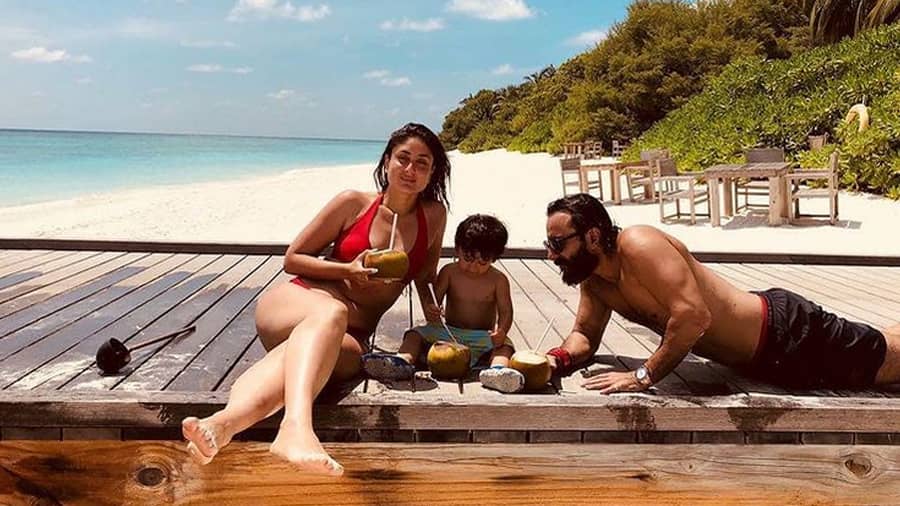 Kareena Kapoor Khan: Bebo channels her inner “Main heroine hoon” vibes in a red halter bikini. The diva with her little munchkin Taimur and Saifu makes for the #PhotoOfTheDay anyday. 
